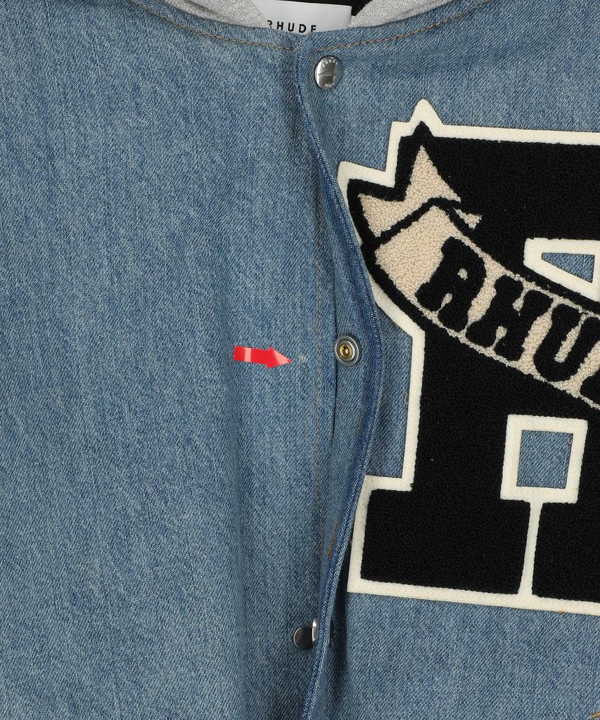 Lude Washed Denim Hooded Varsity Jacket - Indigo:Cream / Rhfw22Ja406240501050