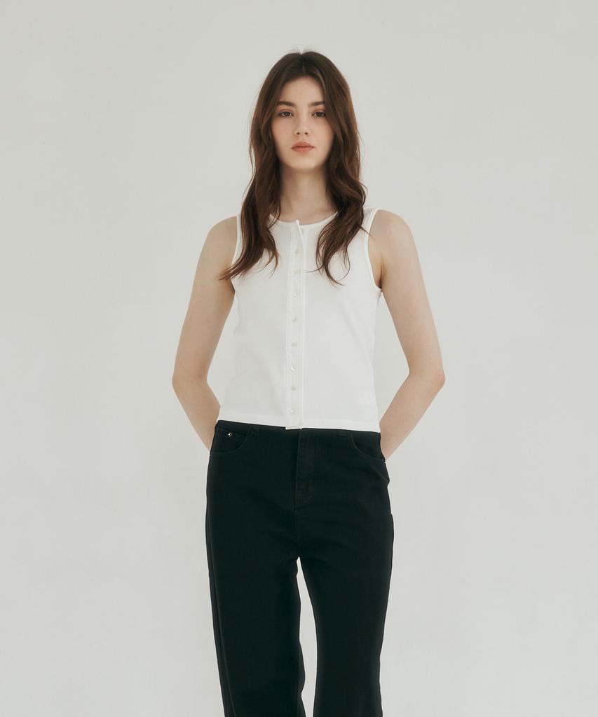 LOSSYROW Button Point Sleeveless Top White