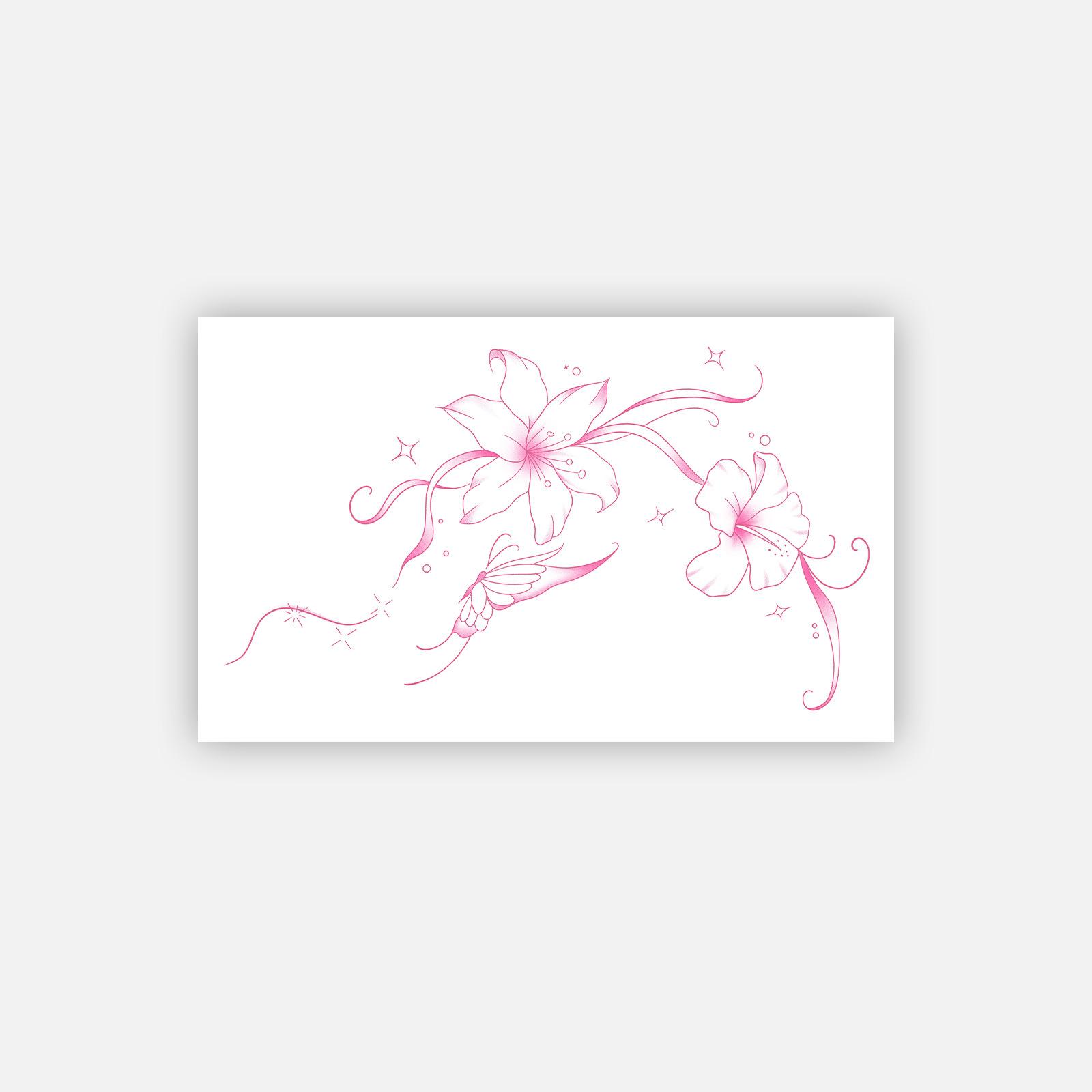 Pink Lily Butterfly Tattoo Sticker, Waterproof And Long-Lasting, Sexy Shoulder And Collarbone Model, Simulated Tattoo Sticker. 11*18CM