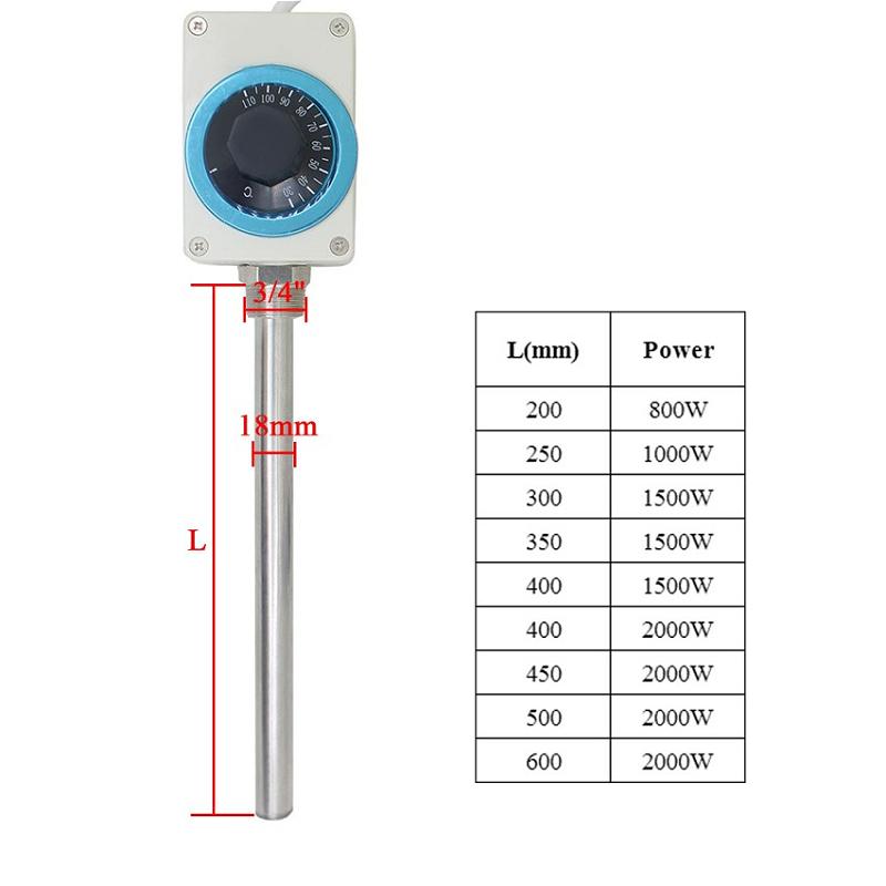 220V 800-2000W Radiador DN20 tubo de calefacción zona de temperatura ajustable control de temperatura barra calefactora eléctrica acero inoxidable