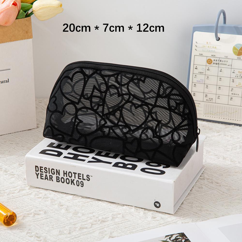 Heart-Shaped Pattern Nylon Mesh Cosmetic Bag Portable Toiletry Makeup Organizer for Women Outdoor Travel Cosmetic Storage