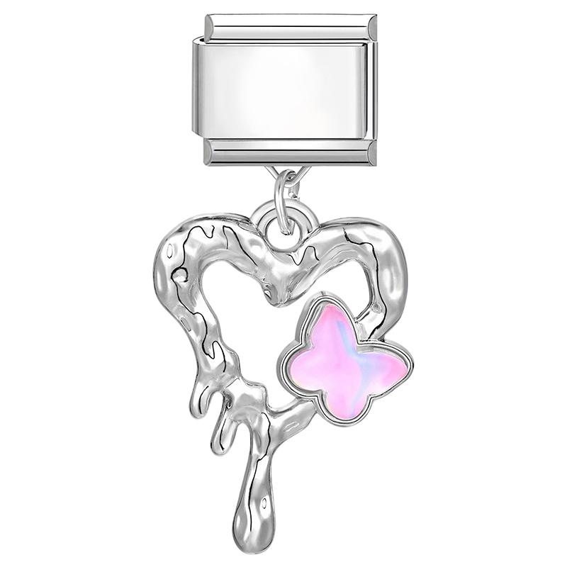 New Sweet Pink Zircon Heart Bows Cherry Moon Star DIY Making Bracelet Women Men Stainless Steel 9mm Italian Charm Links Fit
