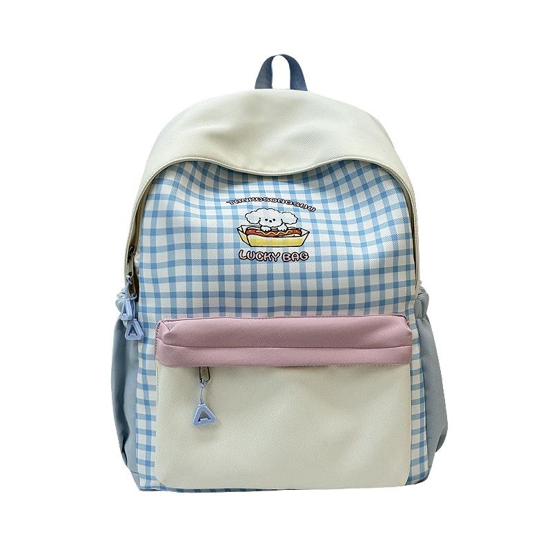 Schoolbag Junior High School Student Schoolbag Girls Japanese Ins Sweet Plaid Contrasting Color Backpack Lightweight Backpack 1011 Summer