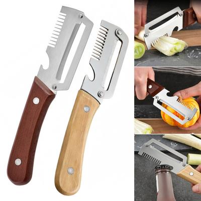 קולפן ירקות מנירוסטה עם ידית עץ 2 ב-1 קולפן פירות ותפוחי אדמה