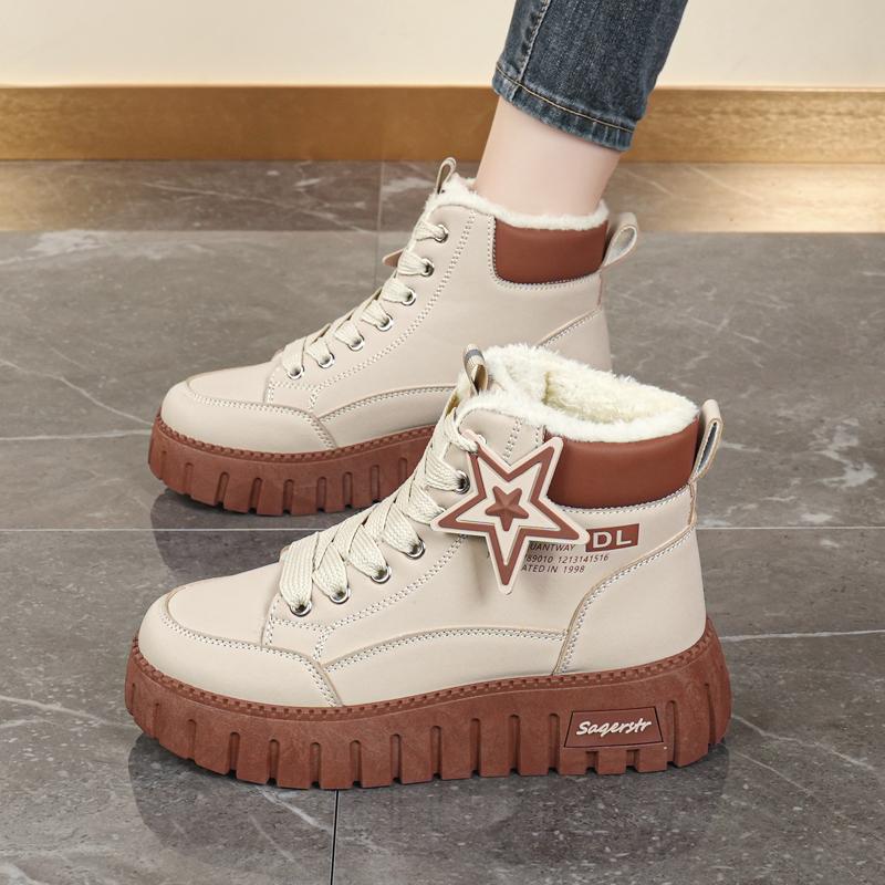 34-42 Kadın Kış Büyük Beden Moda Kalın Taban Ekstra Polar Yalıtımlı Pamuklu Botlar Kar Botları Yüksek Bilekli Pamuklu Ayakkabılar
