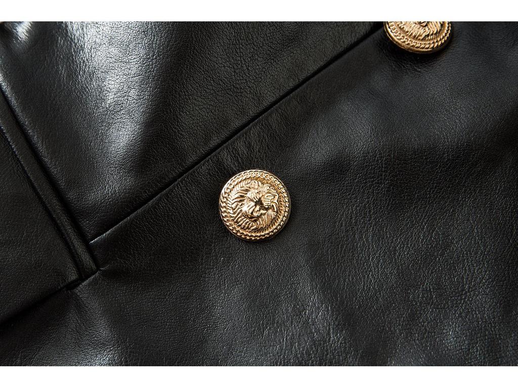 Black Long Sleeve Slim Fit Faux Leather Jacket with Suit Collar - Fall/Winter Collection