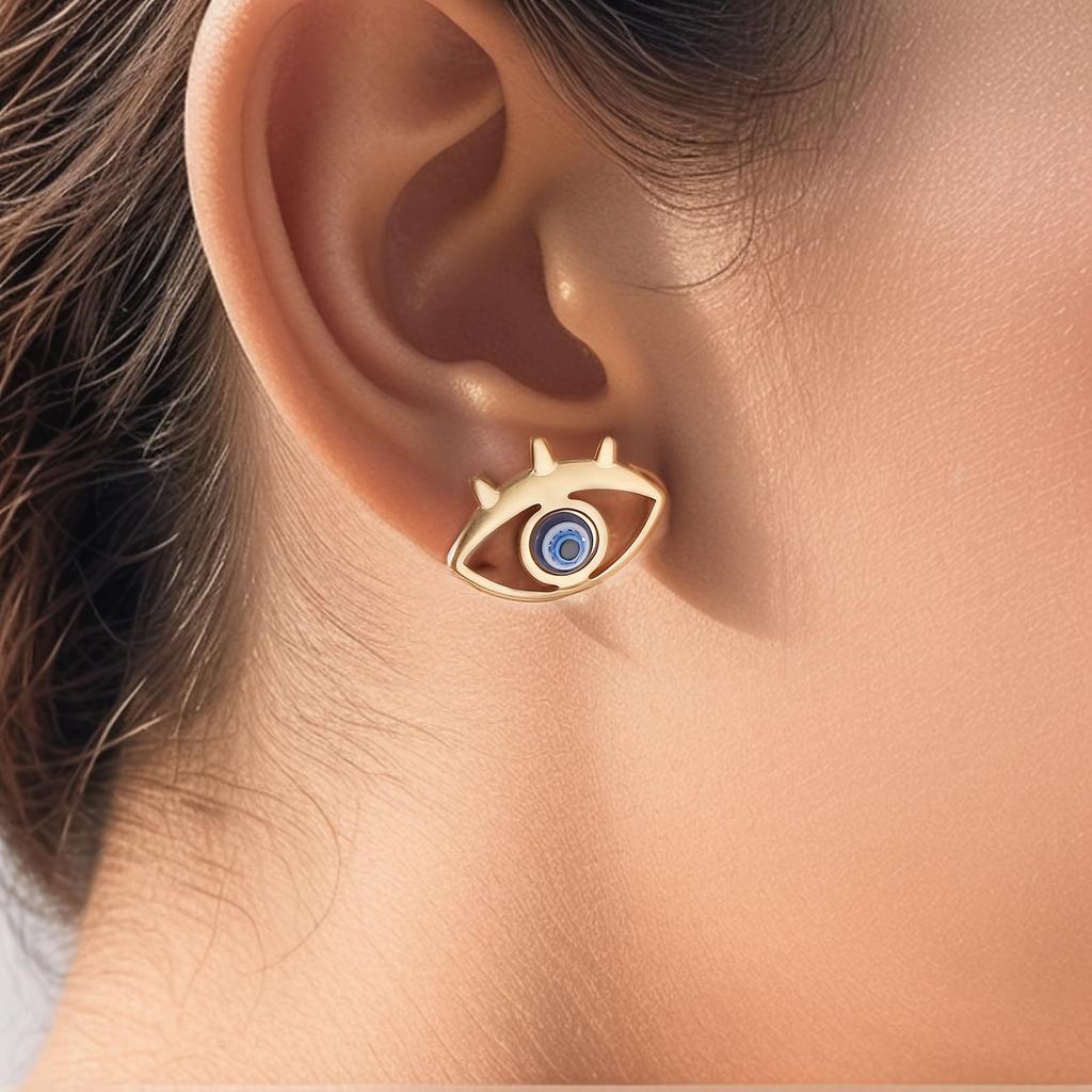 Cross-Border Oval Pearl Stud Earrings with Devil's Eye Design