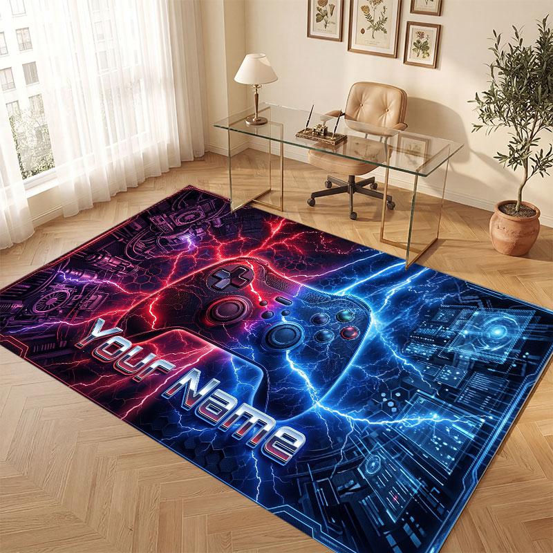 Game Controller Theme Crystal Velvet Floor Rug Personalized Custom Name Text Warm Carpet Home Decoration