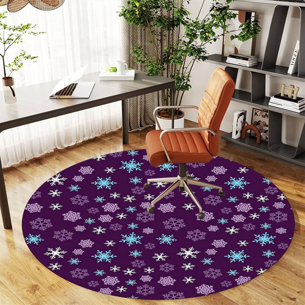 1pc Snowflake Purple Round Chair Mat Area Rug - Non-Slip, Floor Mat for Office, Bedroom, and Indoor Decor -1002248