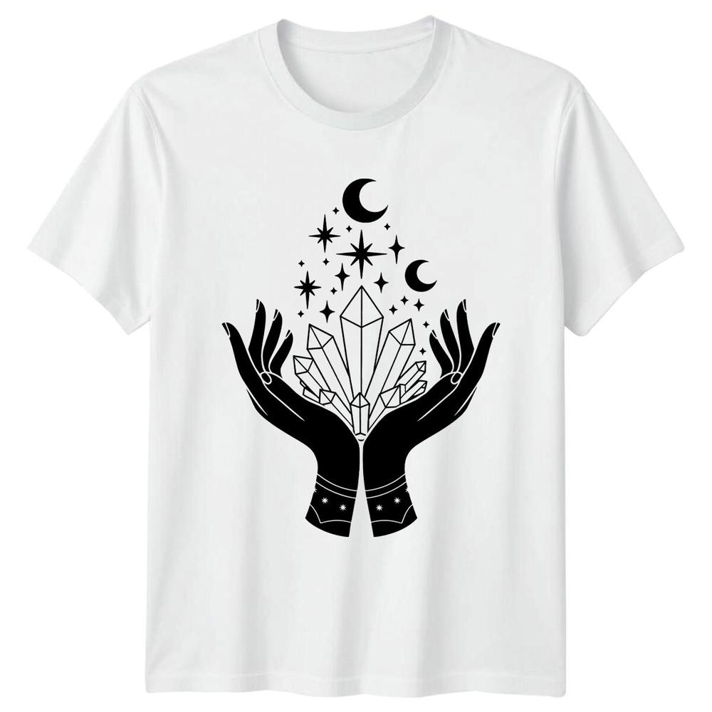 Celestial Hands Crystals Stars Moon Magic Witchy TShirt S