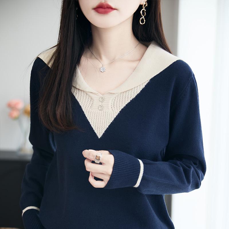 2025 Autumn Women's V-neck Knitted Sweater: Fashionable Two-piece Casual Pullover