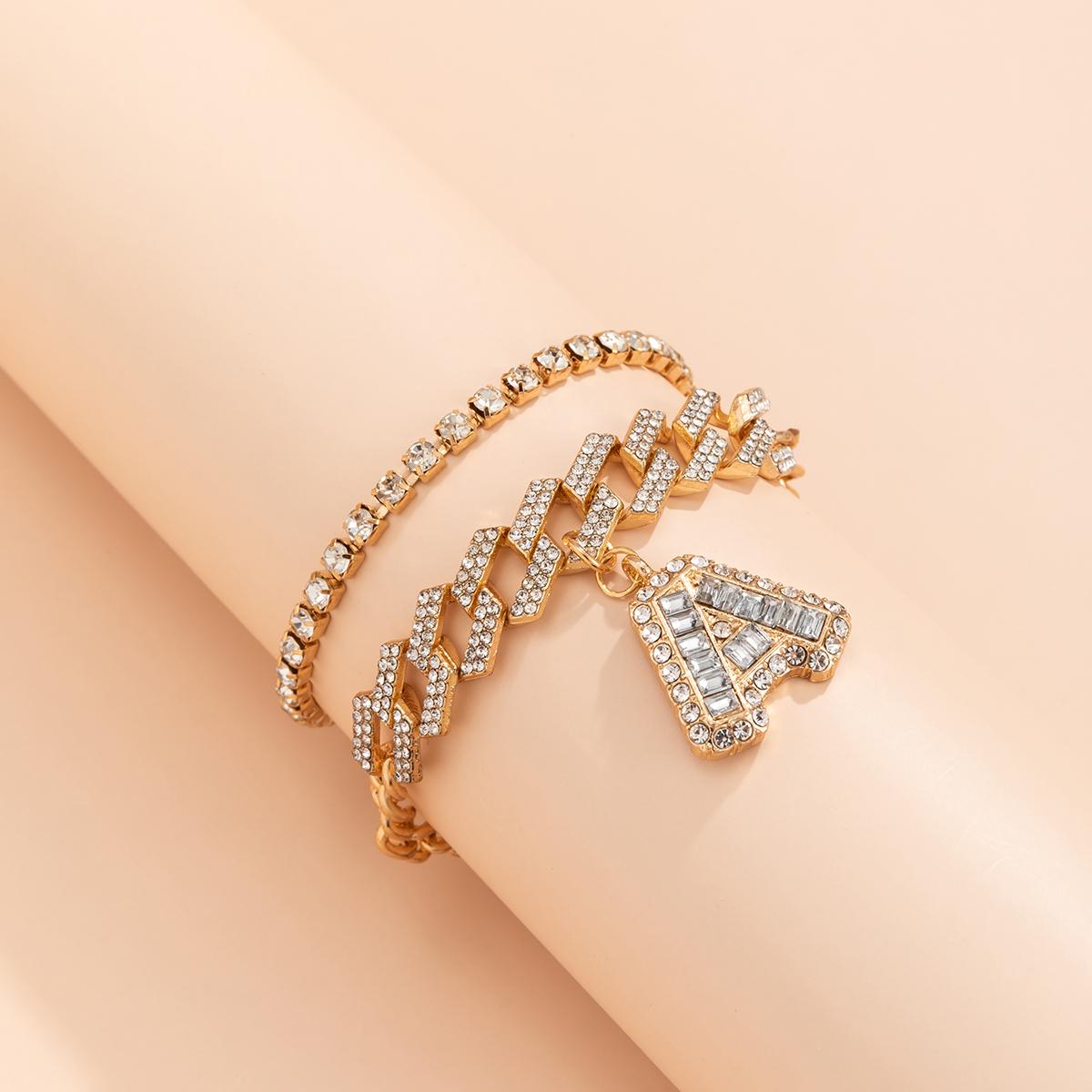 

Многослойный браслет на щиколотку со стразами для женщин, хип-хоп, блестящая подвеска в виде буквы А, браслет на щиколотку на ногу/цепочка для стопы 22CM