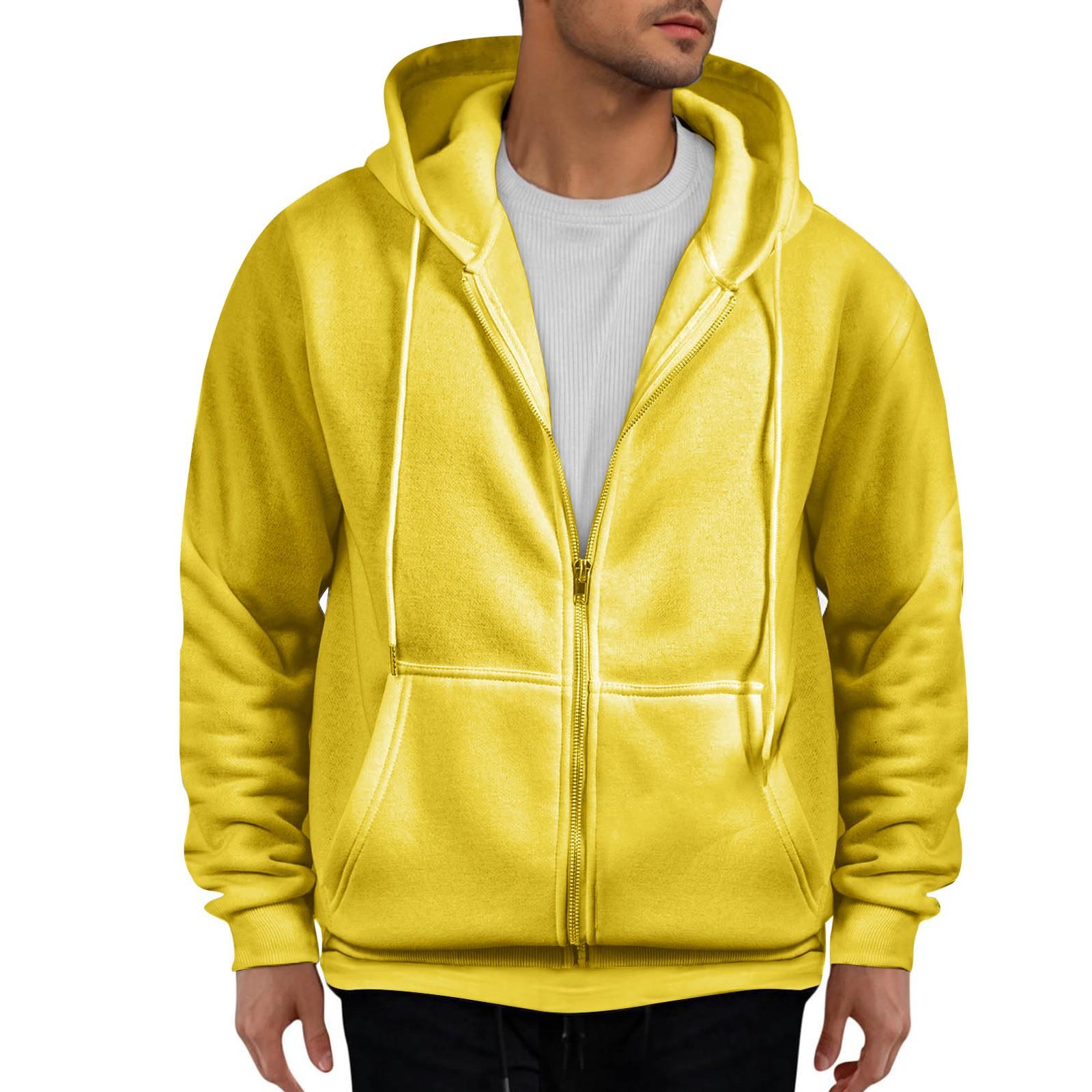 Мужская толстовка с капюшоном на шнурке с длинными рукавами толстовка с капюшоном и карманом на молнии повседневного покроя XL жёлтый 1629₽