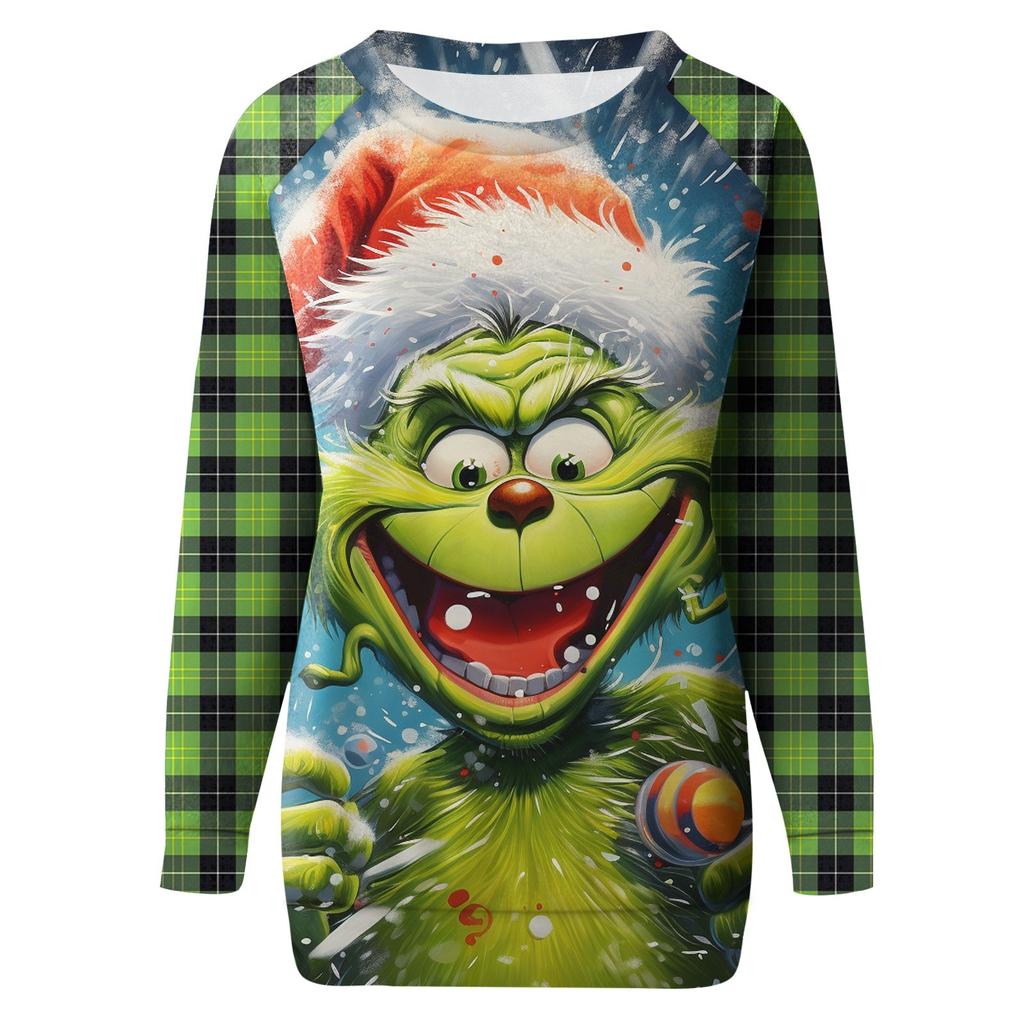 Damenmode, lässig, Rundhalsausschnitt, Langarm, Weihnachtsdruck, Raglanärmel, Sweatshirt-Oberteil