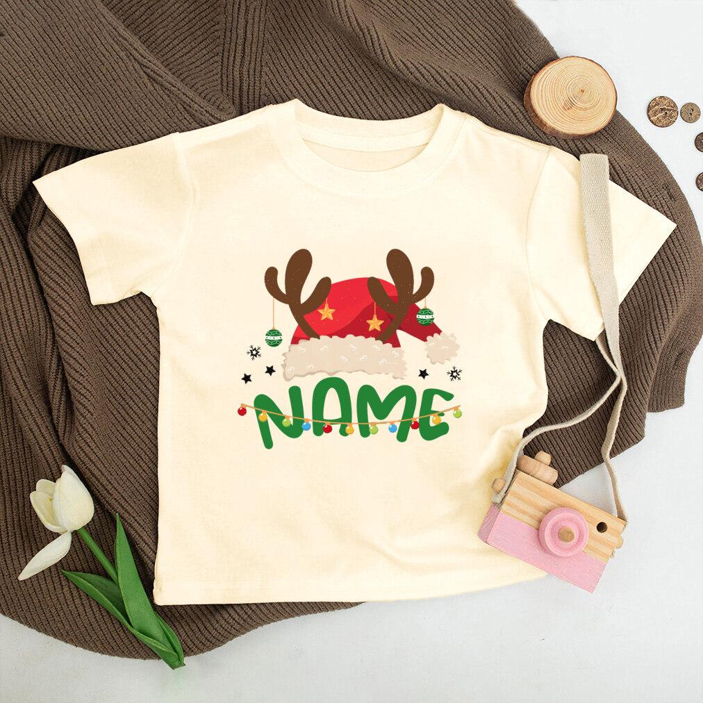 Personalized Christmas Kids Shirt Name Christmas Party Boys Girl Outfit Child Retro T-shirt Toddler Xmas Holiday Shirts