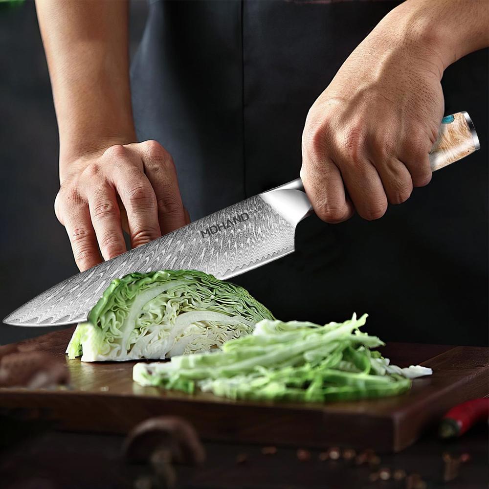 3-Piece Stainless Steel Kitchen Knives Set Japanese Professional Chef Knife with Blue Resin Handle Cooking Knife, Elegant Box