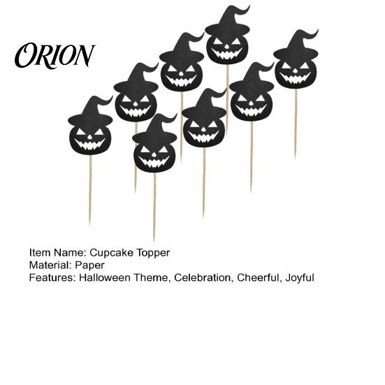 Halloween Cake Topper 8 Pcs Cupcake Toppers, Black Glitter Witch Hat Pumpkin Safe Food Contact Decoration Picks for Party Supplies, Birthday