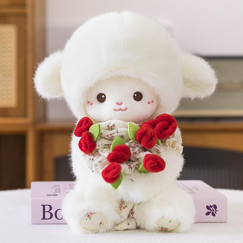 30/45CM Kawaii Rose Little Lamb Love Plush Toy Cute Stuffed Animal Adorable Doll Pillow Toys for Grilfriend Valentine's Gifts