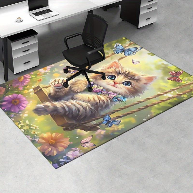 Office Carpet Cute Kitten Swing with Flowers and Butterflies Perfect for Sofa Protection Und