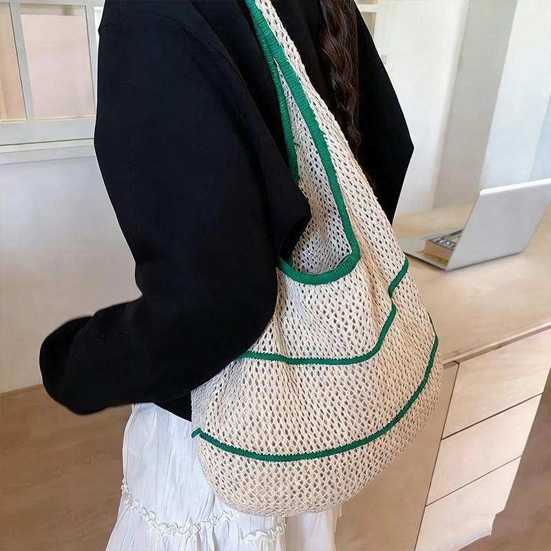 Spring Summer Woven Tote Bag Dopamine Color Shoulder & Underarm Bag Trendy Casual Beach Hollow Out Handbags