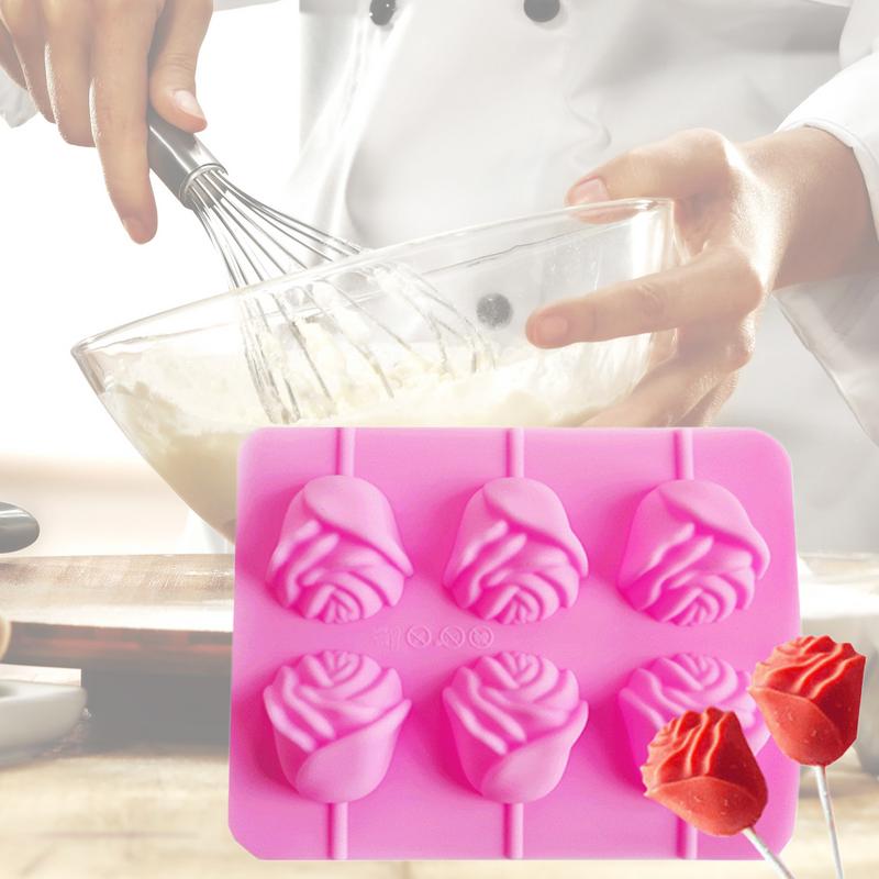 lollipop mold 6 Holes Flower Rose Silicone Food Grade Baking Accessories Non-Stick Chocolate Candy Fondant Kitchen making Molds