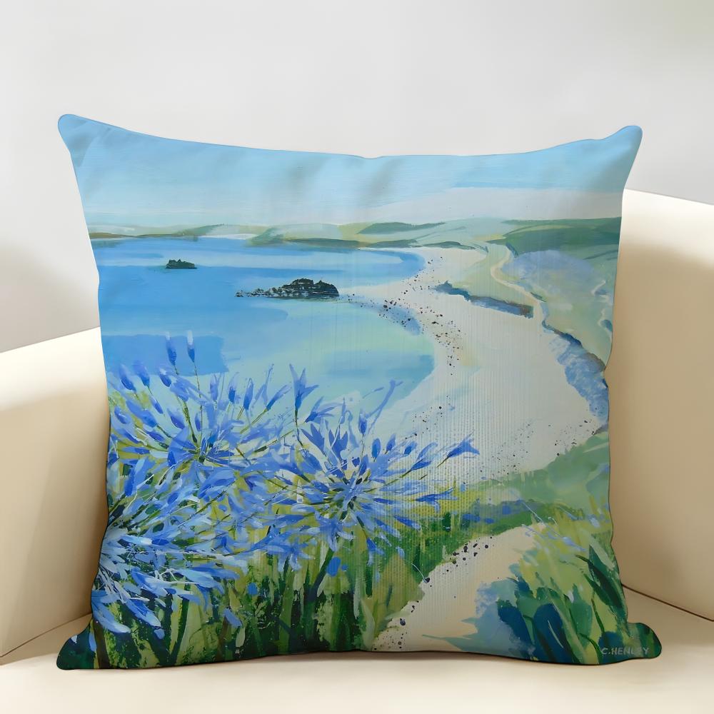 Retro Springtime Village Plants Cushion Cover Natural Linen Organic Fabric DoubleSided Printing Room Sofa Decor Pillow Case