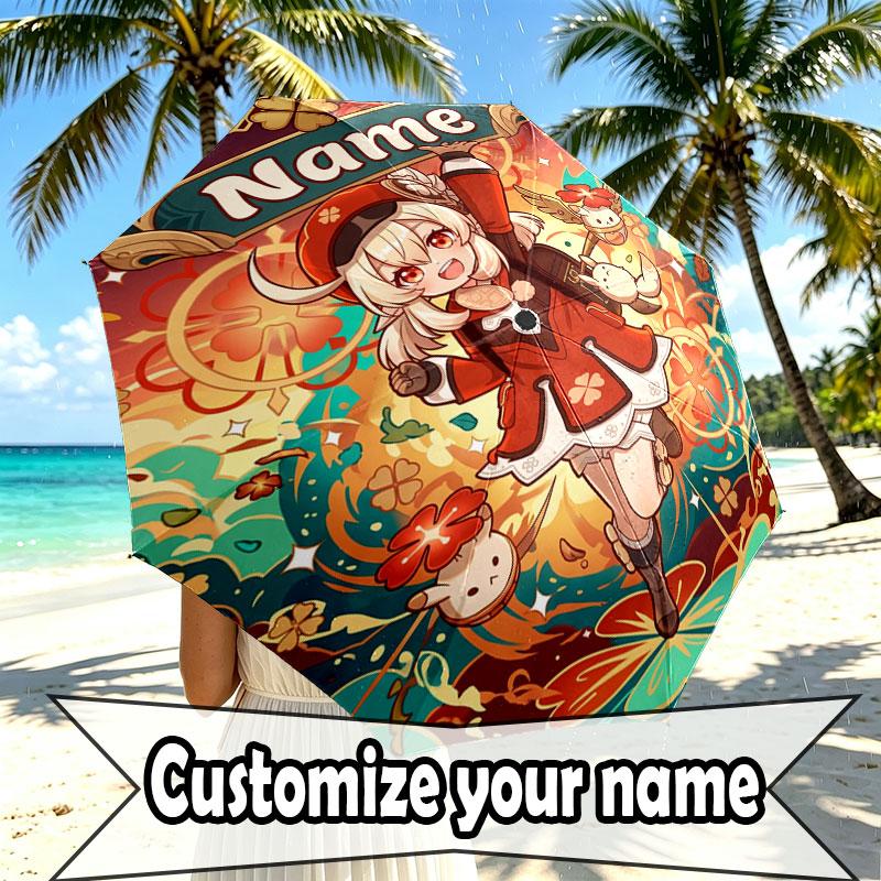 Custom Name Personalized Genshin Impact Print Umbrella, Auto Open Close, 8‑Rib Sturdy Frame, Commute Camping Hiking Use, Birthday Gift