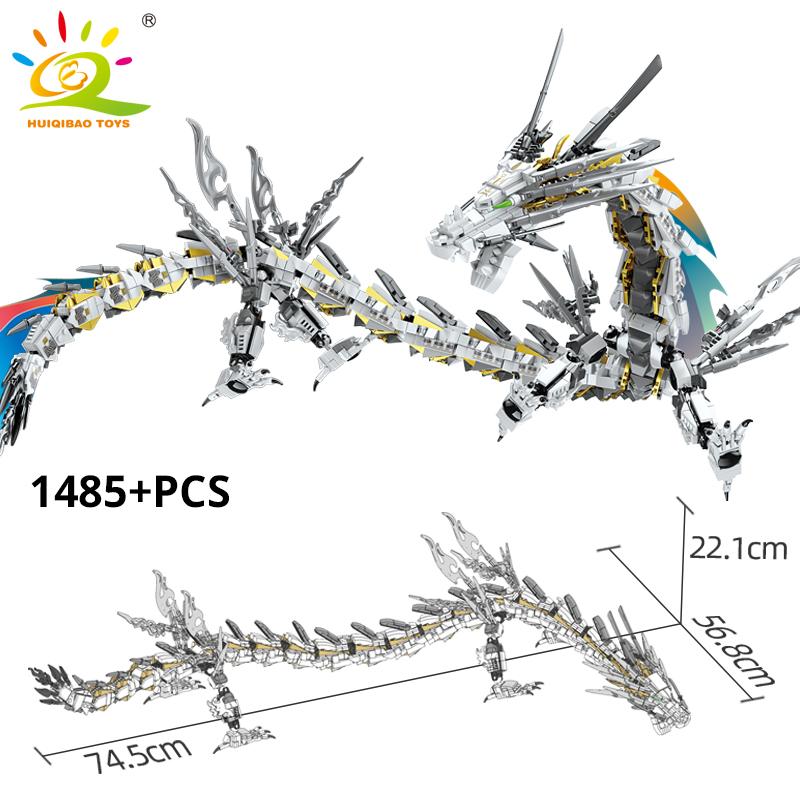

HUIQIBAO 1485 шт. Модель Белого Дракона Строительные блоки Серия фильмов Городские кирпичики Обучающие конструкторы для детей Друзей