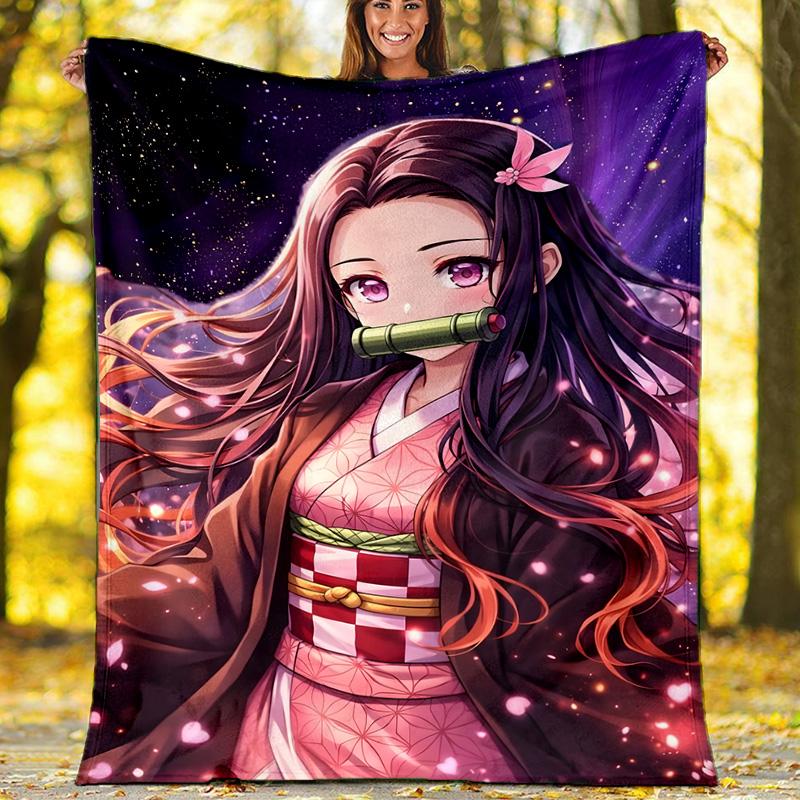1pc nezouko3 Theme Blanket - Digital Print, Polyester, Cozy for All Seasons, Perfect for Outdoor, and Travel