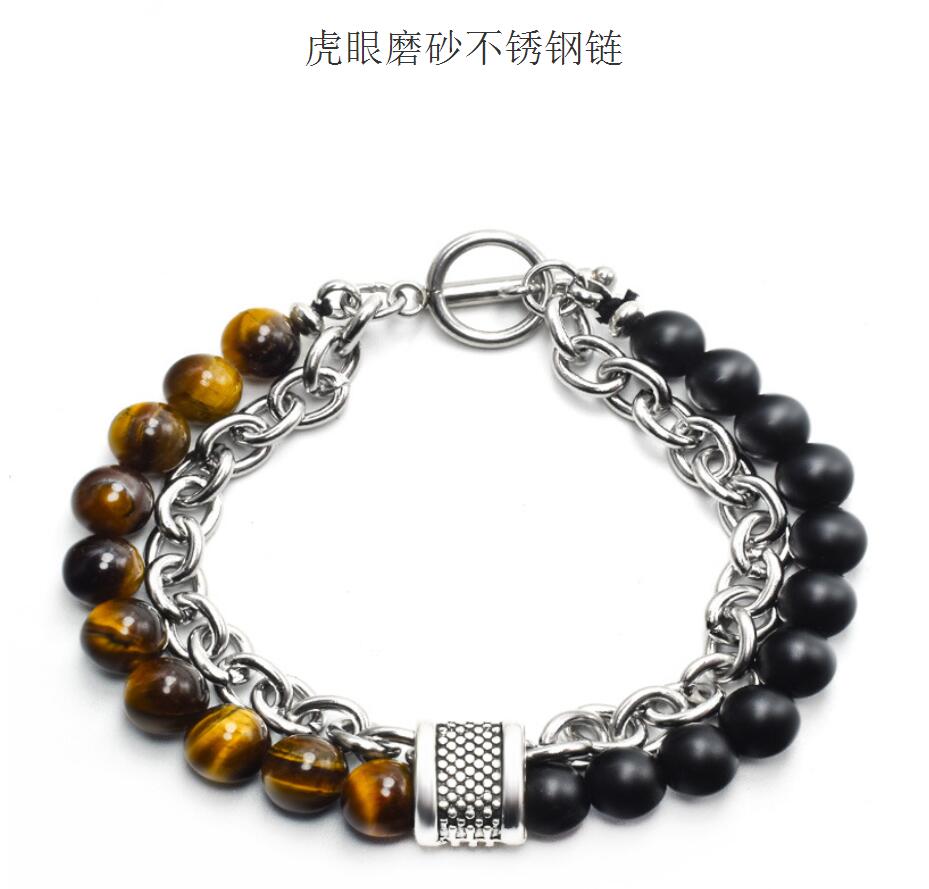 Natural Map Stone Men's Beaded Bracelet for Women Stainless Steel Bracelets Male Jewelry Tiger Eye Bracelet