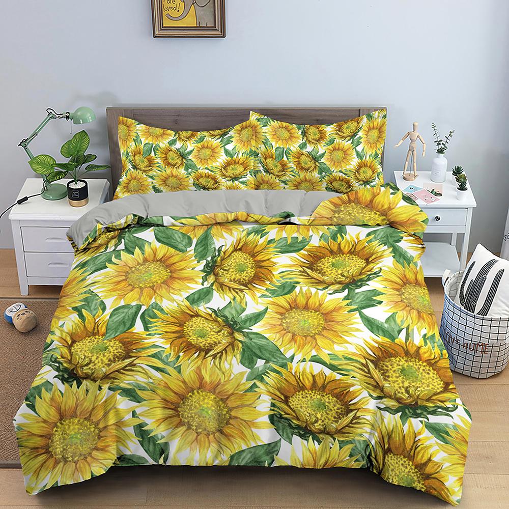 3D Sunflower Bedding Set Luxury 2/3Pcs Floral Print Duvet Cover Sets Single Twin Queen King Size Bedclothes With Pillowcases