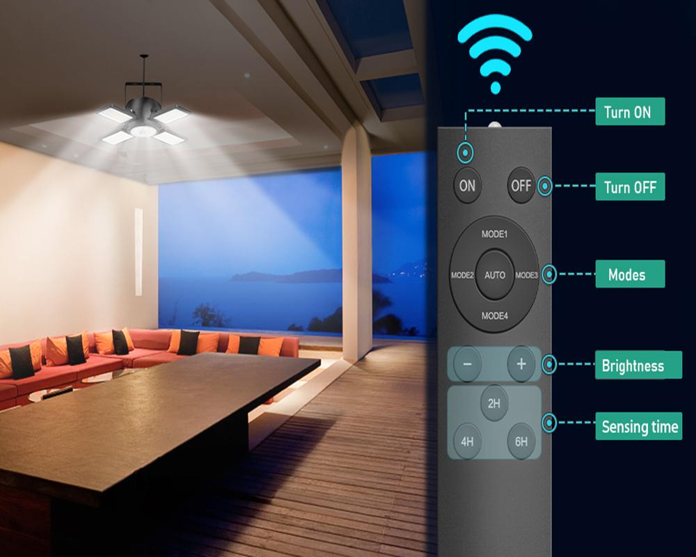 Solar Shed Light Outdoor Indoor 174 LEDs Motion Sensor Pendant Light 120°Adjustable 4+1 Solar Powered Lights Waterproof Remote