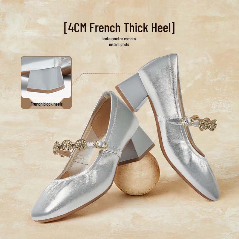 BASTO Women s Retro Block Heel Mary Jane Shoes 37