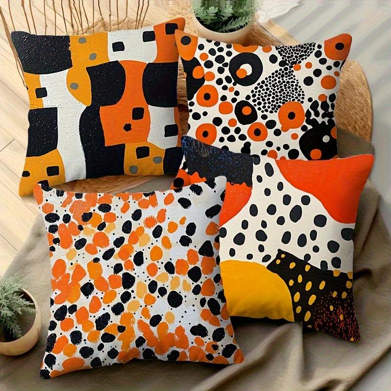 Modern Abstract Orange Black Pillow Covers, Geometric Dot Shape Throw Pillow Cases, Bold Mid-Century Home Decor Cushion Covers