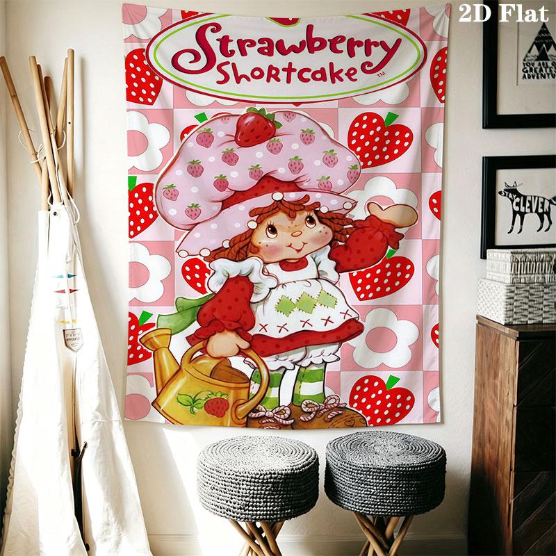 Erdbeer-Shortcake Wandbehang Bedruckter Stoffdecke Dekorative Wandteppiche für Schlafzimmer Wohnzimmer Heimdekoration