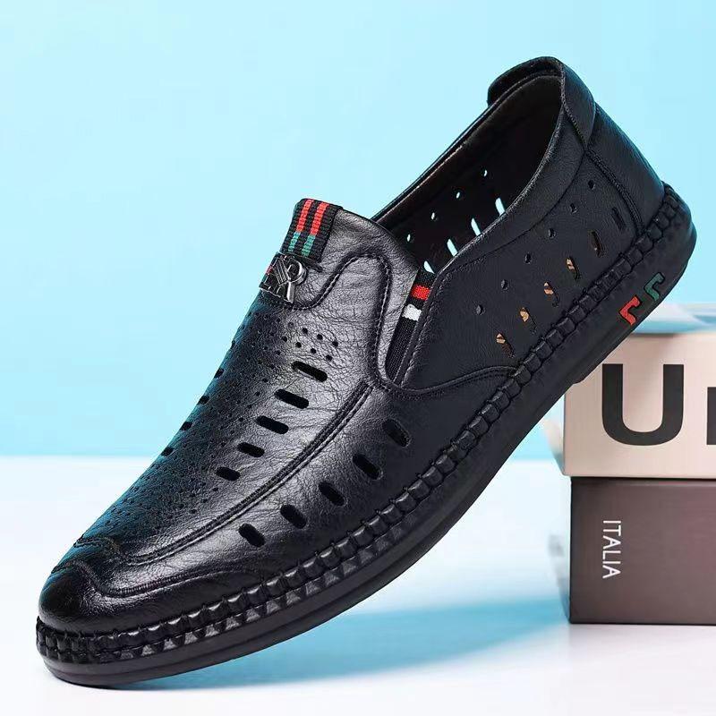 Hollow leather shoes men's summer new soft-soled men's sandals Hollow breathable cool leather shoes Casual men's leather shoes