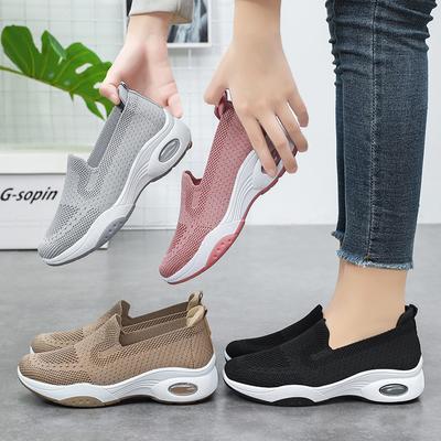 Tênis Slip-on Feminino Leve de Malha Meia Antiderrapante Amortecimento a Ar Caminhada Corrida Trabalho Mocassins Casuais Confortáveis