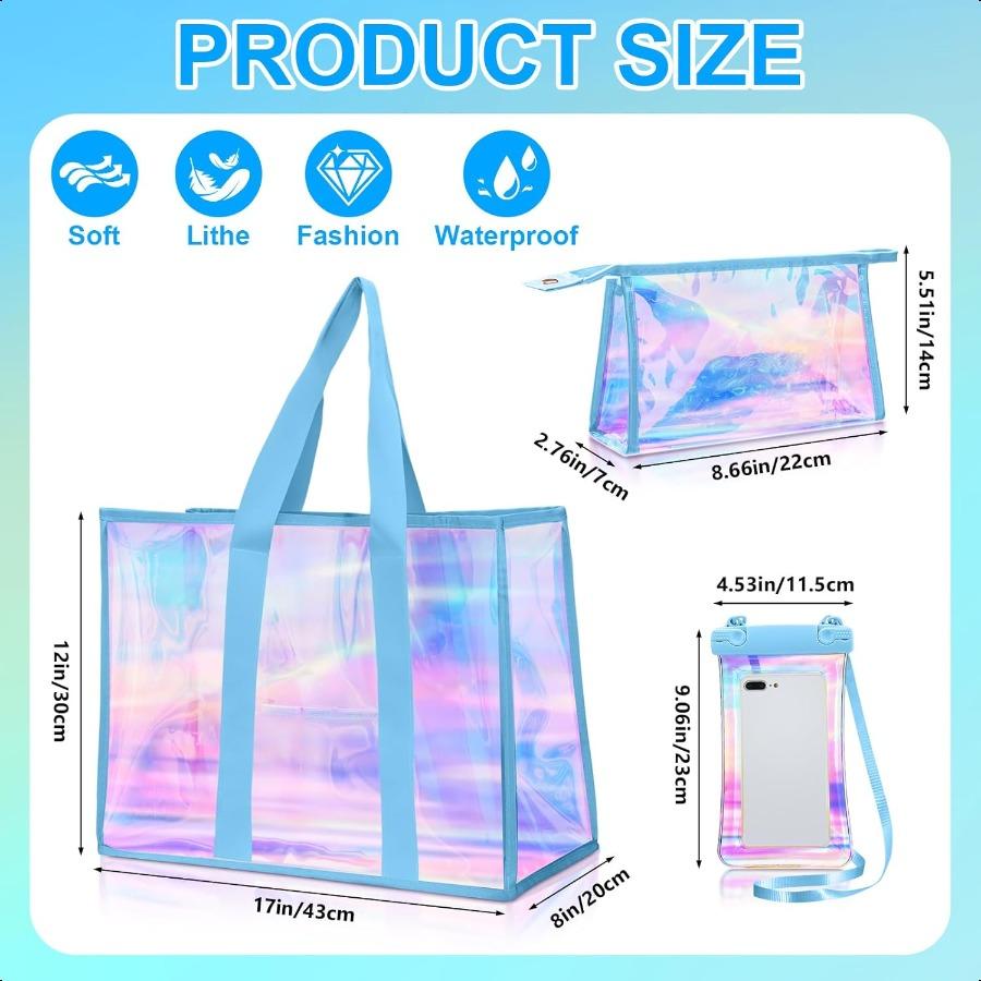 

3 шт. Большие водонепроницаемые сумки-тоут для пляжа для женщин, переливающаяся складная сумка, косметичка, чехол для телефона для пляжа, бассейна United States