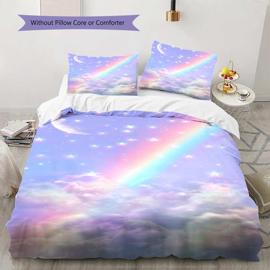 Galaxy Moon Pattern Bedding Quilt Set Quilt Cover Pillowcase Home Decoration Gift (1 * Duvet Cover + 2 * Pillowcase, Without Core)