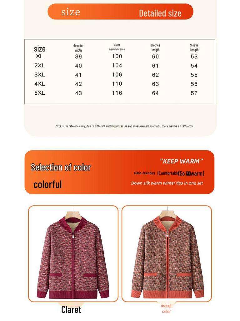 Fleece-lined Wool Cardigan for Women, Ideal for Middle-aged and Elderly Ladies, Thick Warm Sweater for Autumn/Winter, Perfect for Ages 60+.