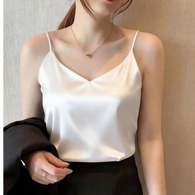 Stain Silk Spaghetti Strap Top Sleeveless Ladies' Base Vest Women Summer Camisole  Layering Piece