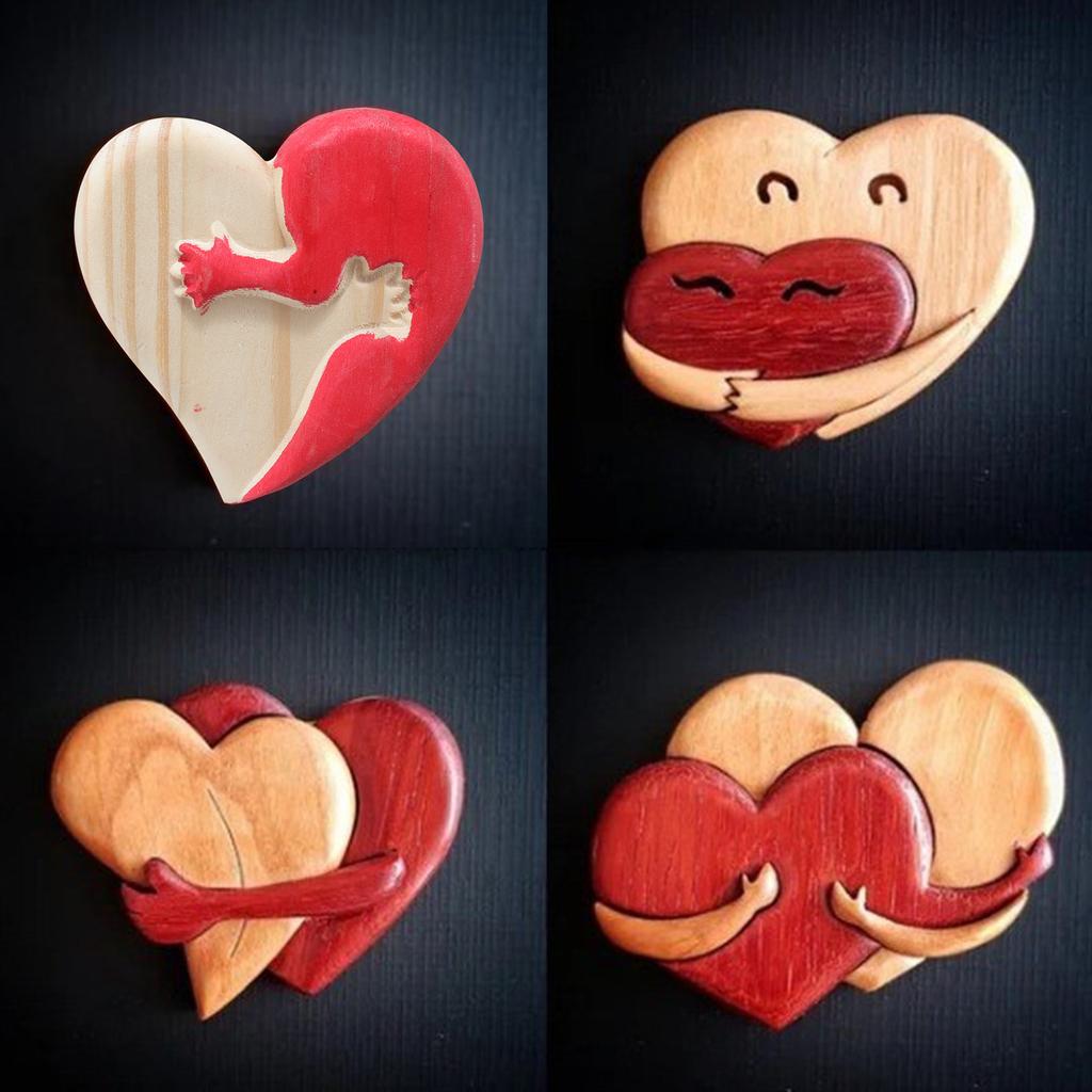 Collectible Wooden Love Heart Statue Wooden Sculpture Handmade Crafts for Birthday Valentine's Day