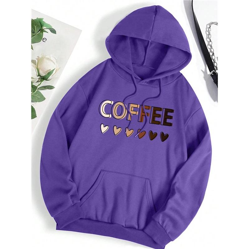 Love Coffee Funny Letter Graphic Printing Hoody Woman Fashion Fleece Sweatshirt Casual Hooded Autumn Oversized Clothing