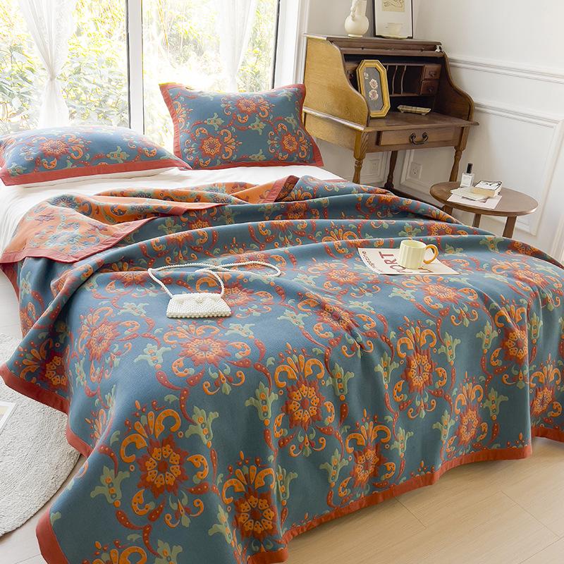 All-Cotton Yarn-Dyed Jacquard Gauze Blanket - Soft, Skin-Friendly Four-Season Bedspread