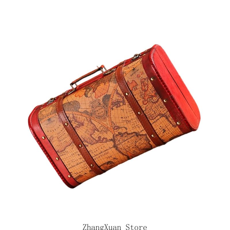 3XUF Handcrafted Wooden Travel Box Faux Leather Handle Portable Organiser for Jewelry