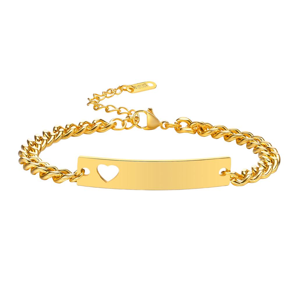 Vnox Free Custom Bracelets for Men Women, Stainless Steel Hollow Heart Bangle, Couple Promise Love Gift