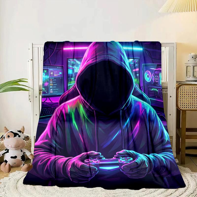 Cyberpunk Neon Gaming Blanket Flannel Blanket for bed, sofa, Camping, Hiking, Picnic Essentials, gift for family Fan gifts
