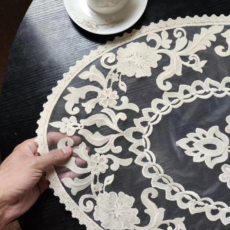 Chinese Classic Oval Embroidered Small Round Tablecloth Kitchen Coffee Bar Tea Set Fruit Tray Table Mat Wedding Party Decoration