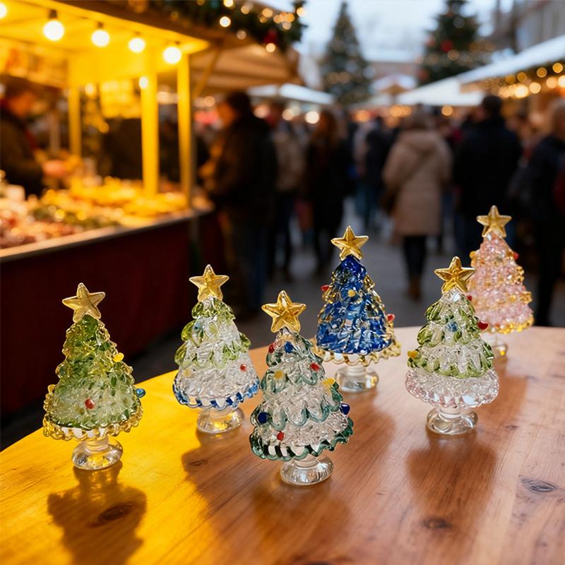 Glass Christmas Tree Ornament Ceramic Rotating Desktop Decoration Christmas Gift for Home Party Holiday Decor Decoration Props