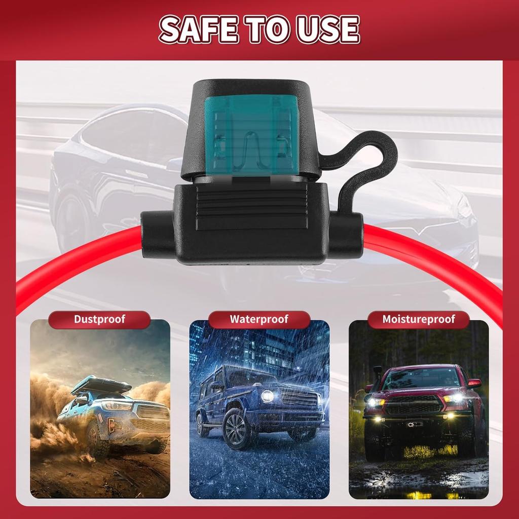 Inline Fuse Holder 12V 2 Pack, Extended Version 12 AWG Waterproof Blade Fuse Holder 13.8 Inch, in Line Fuse Holders 12V with 2 Pcs Standard Car Fuses